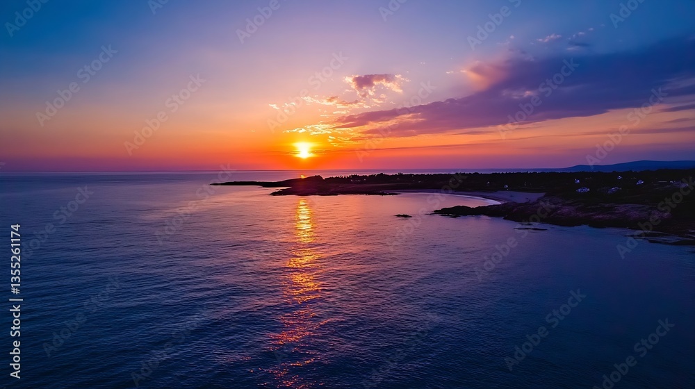 Poster stunning sunset over tranquil ocean waters with vibrant colors reflecting on the surface : generativ