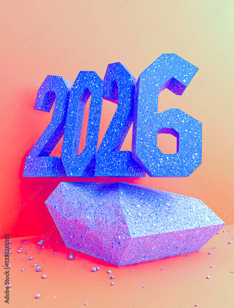 Aufkleber Bold and vibrant 2026 floats on a sparkling base in a dazzling and energetic setting