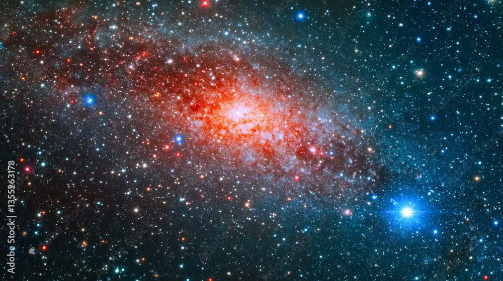 Poster exploring the beauty and mystery of a distant dwarf galaxy amidst a starry backdrop