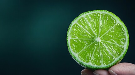   A close-up of a person holding half a lime with water droplets inside