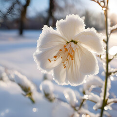 white flower in the snow