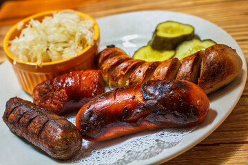 German style sausage served with sauerkraut