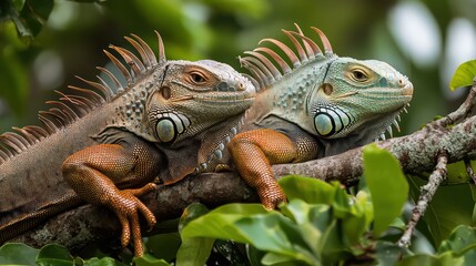 Obraz premium Iguanas on Branch Nature Image
