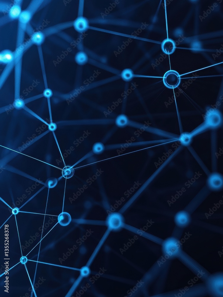 Leinwandbilder Futuristic digital network concept with interconnected nodes and glowing blue gradients in layered paper cut style