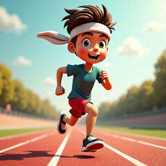 An athlete running vigorously on an outdoor running track