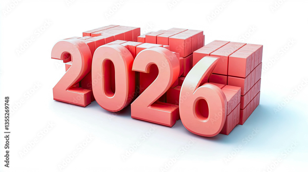 Poster trendy 2026 render style lettering showcasing modern design elements on a clean white backdrop