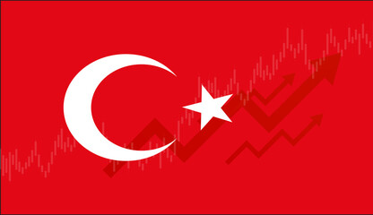 Turkey flag,financial graph and arrow. Turkish economy illustration.