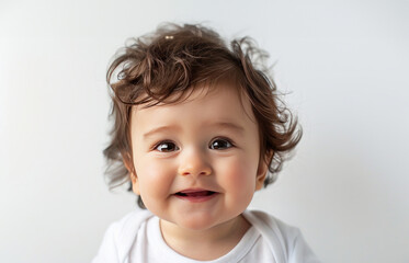 Naklejka premium Beautiful adorable baby with dark hair smiling