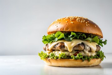 mushroom swiss burger on white background