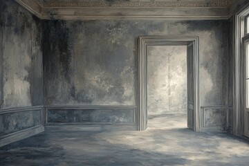 Obraz premium Empty room with ornate doorway and molding.