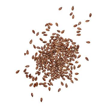 pile of brown flax seeds scattered on transparent background, super food ingredient for recipes