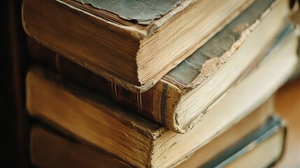 Stack of Antique Books Close Up Showing Aged Pages and Covers
