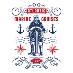 Captain with ship's wheel for coastal adventure