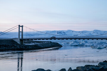 bridge over a river and a glacier in iceland