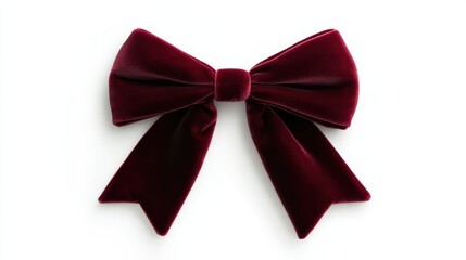 Fototapeta premium Elegant Burgundy Velvet Bow Isolated on White.