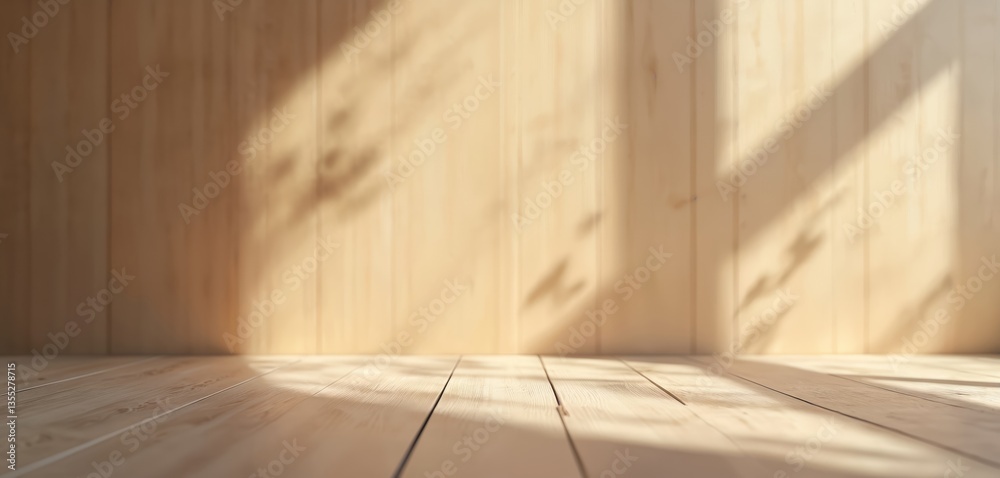 Poster minimalist warm taupe blurred background with gentle shadows on floor wall. neutral backdrop with so