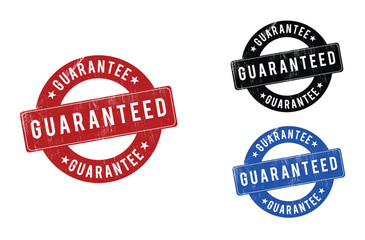 Guaranteed grunge colors isolated ribbon stamps. Best quality guaranteed label seal stamps on transparent background.