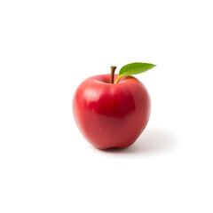 Fresh Red Apple with Leaf on White Background