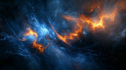 Cosmic cloud glows with blue and orange light.