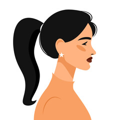 Portrait of woman with ponytail hair, vector illustration