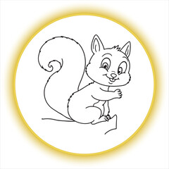 Squirrel Line Art Drawing for Coloring Book,Cute Squirrel Outline Vector Illustration,Cartoon Squirrel Sitting on Branch Line Drawing,Hand Drawn Squirrel Black and White Sketch