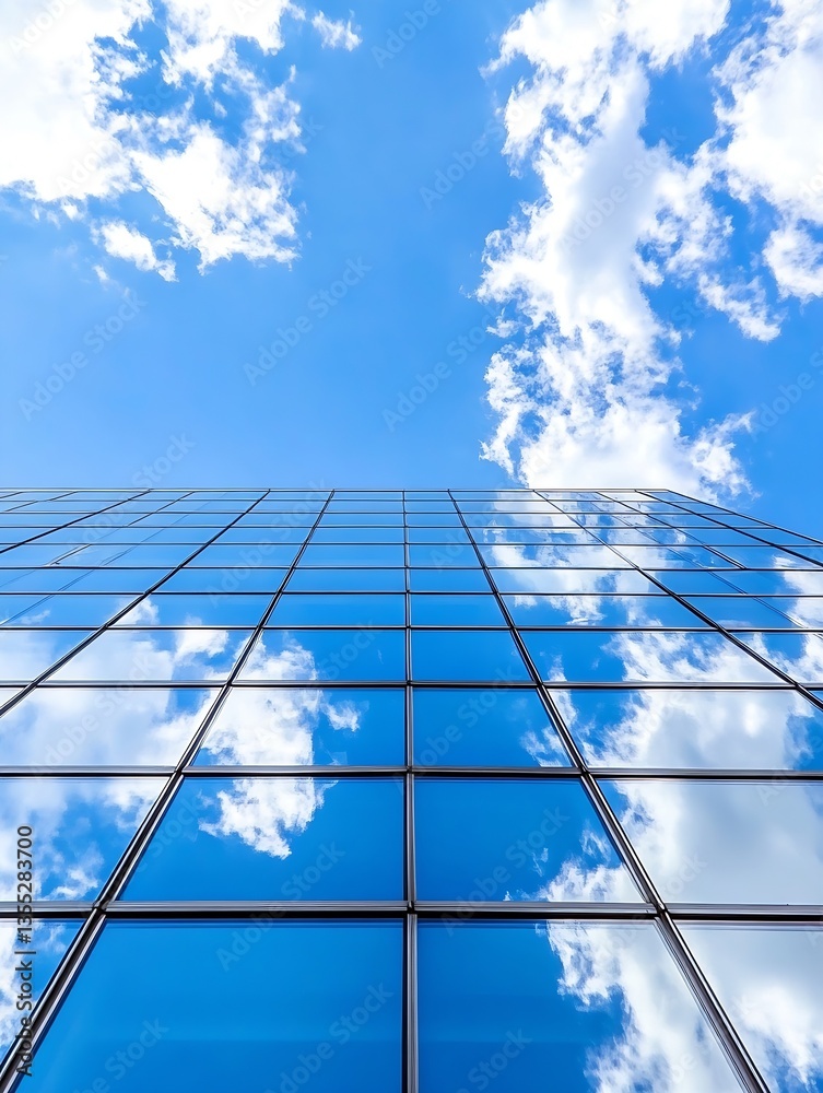 Poster reflections of clouds in modern glass building showcasing contemporary architecture : generative ai