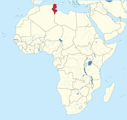 Detailed national location map of TUNISIA within the great continent of Africa