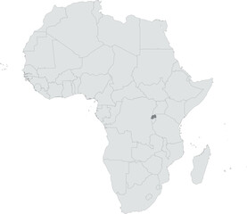 Detailed national location map of RWANDA within the great continent of Africa