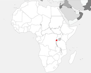 Detailed national location map of RWANDA within the great continent of Africa