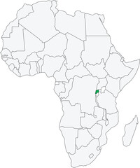 Obraz premium Detailed national location map of RWANDA within the great continent of Africa