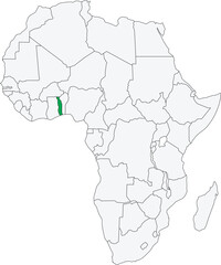 Detailed national location map of TOGO within the great continent of Africa