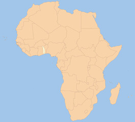 Detailed national location map of TOGO within the great continent of Africa