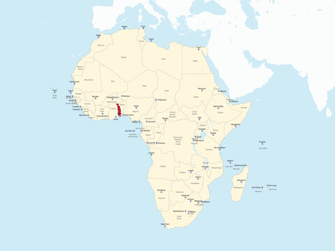 Detailed national location map of TOGO within the great continent of Africa