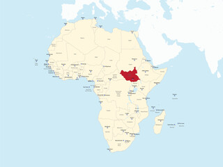 Obraz premium Detailed national location map of SOUTH SUDAN within the great continent of Africa