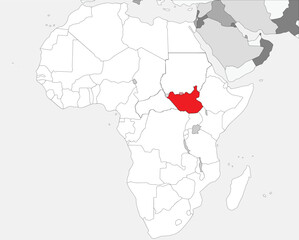 Detailed national location map of SOUTH SUDAN within the great continent of Africa