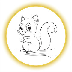 Squirrel Line Art Drawing for Coloring Book,Cute Squirrel Outline Vector Illustration,Cartoon Squirrel Sitting on Branch Line Drawing,Hand Drawn Squirrel Black and White Sketch