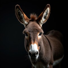 Obraz premium Portrait of a Brown Donkey on Black Background