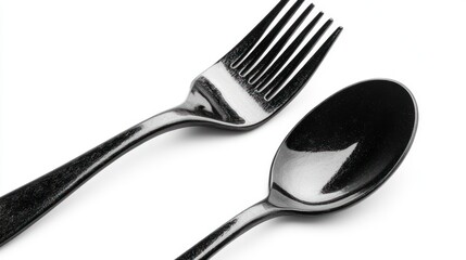 black fork and spoon isolated on white background