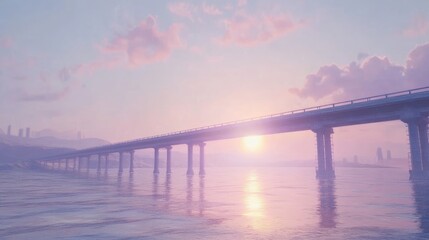 Obraz premium Serene Sunset Bridge: A Pastel Dream