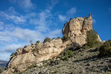 Fototapeta premium Remains of Benizar Castle on a impresive cliff, Moratalla, Region of Murcia, Spain, in daylight