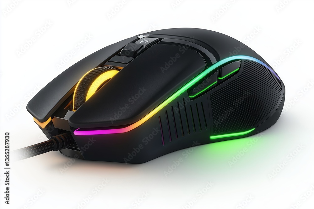 Leinwandbilder futuristic wired gaming mouse with sleek ergonomic design and glowing blue led lights for high-perfo