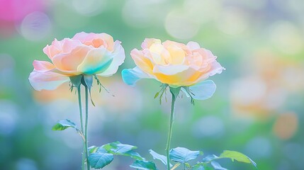 Rainbow rose gradient field hyper saturated chromatic aberration effect surreal gardening concept