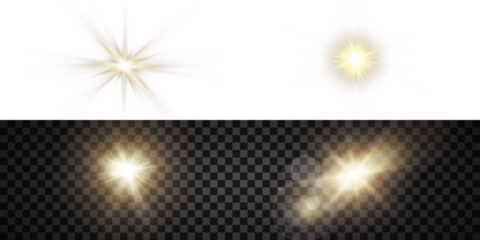 Vector transparent sunlight with sun glare. Overlay, Sun rays and glare, Sun, sunrays, light transitions, lens flare, light leaks and glare in PNG format. PNG sunlight flare. Golden flash and glare.