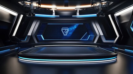 Futuristic SciFi Stage Empty Virtual Studio Set.
