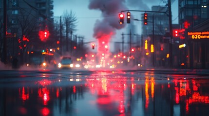 Obraz premium Dark Empty Street at Night with Wet Asphalt Reflecting City Lights Mysterious Urban Atmosphere