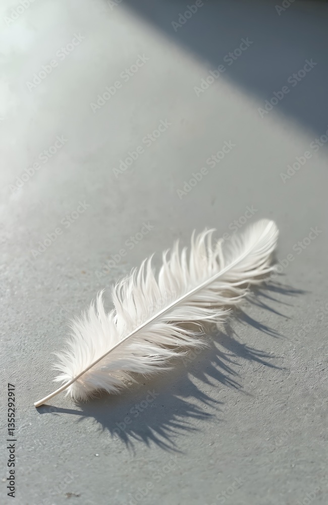 Leinwandbilder white feather rests on textured concrete surface. soft, minimal composition captures elegance, purit