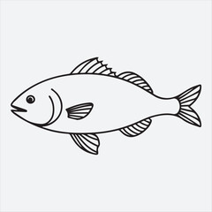 Simple Fish Line Art Illustration,Minimalist Fish Outline Drawing,Vector Fish Icon Black and White,Hand Drawn Fish Sketch Design