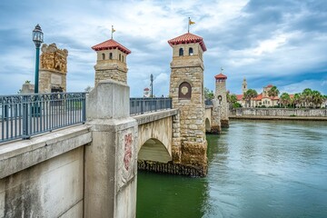 Fototapeta premium Historical Bridge of Lions: Iconic Structure Spanning Waterway in St Augustine, Florida