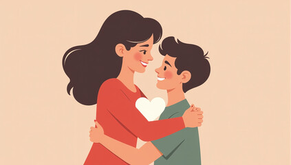 Obraz premium woman holds hug red hand around small white heart illustration