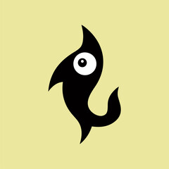 Obraz premium Abstract Black Fish Vector with Unique Shape and Big Eye